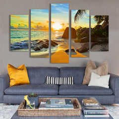 Palm Beach With Sunset Wall Art Canvas Print Decoration