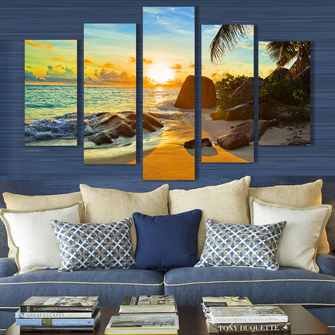 Palm Beach With Sunset Wall Art Canvas Print Decoration