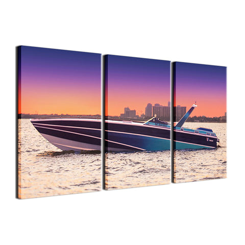 Sunset Yacht in Ocean Wall Art Canvas Print Decoration