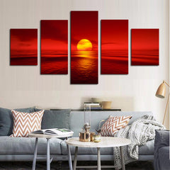 Red Sunset Seascape Wall Art Canvas Print Decoration