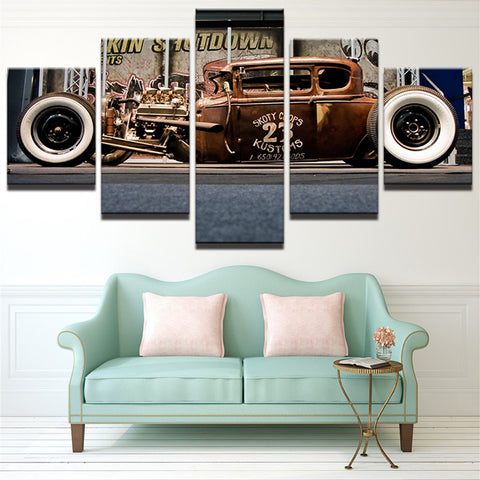 Red Old Vintage Car Wall Art Canvas Print Decoration