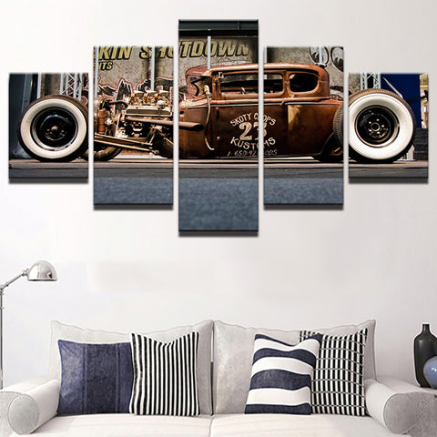 Red Old Vintage Car Wall Art Canvas Print Decoration