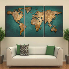 World Map Vintage Wall Art Canvas Print Decor