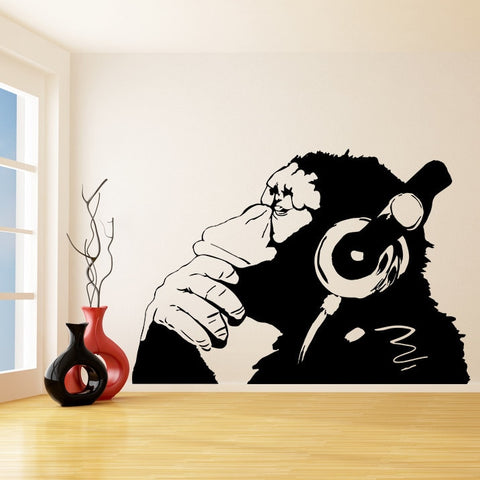 Monkey With Headphones Graffiti Vinyl Wall Sticker Decal - DelightedStore