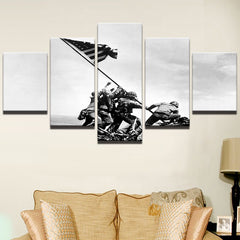 Vintage Soldiers With American Flags Wall Art Decor Canvas Print