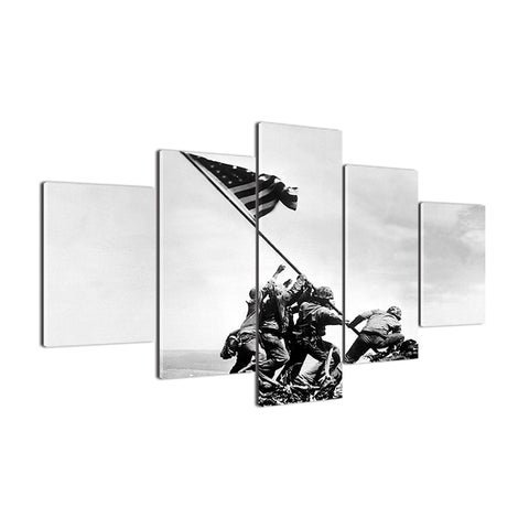 Vintage Soldiers With American Flags Wall Art Decor Canvas Print