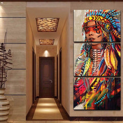 Native American Feathered Indian Wall Art Canvas Print Decor - DelightedStore