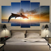 Image of Jumping Couple Dolphins Sunset wall Art Decor Canvas Printing - DelightedStore