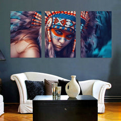 Native American Indian Girl Feathers Wall Art Canvas Print Decor - DelightedStore