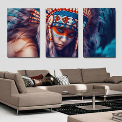 Native American Indian Girl Feathers Wall Art Canvas Print Decor