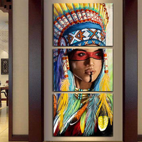 Native American Feathered Indian Wall Art Canvas Print Decor - DelightedStore