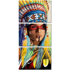 Native American Feathered Indian Wall Art Canvas Print Decor