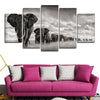 Image of Pride of Elephants Herd Wall Art Decor Canvas Print