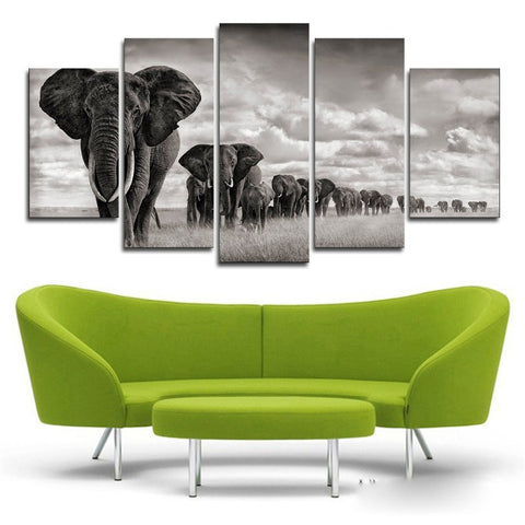 Pride of Elephants Herd Wall Art Decor Canvas Print
