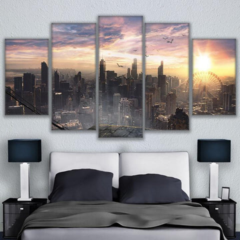 The City of Chicago Sky View Sunrise Wall Art Decor Canvas Print