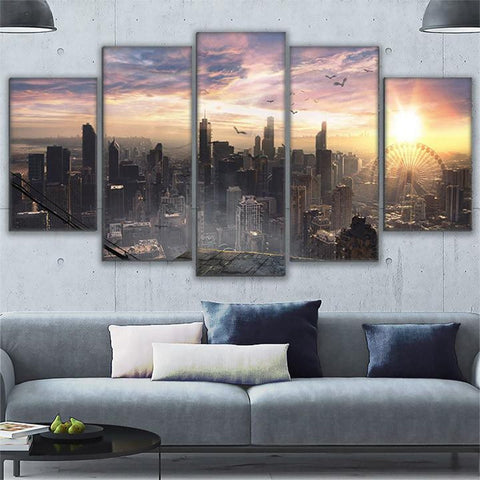 The City of Chicago Sky View Sunrise Wall Art Decor Canvas Print