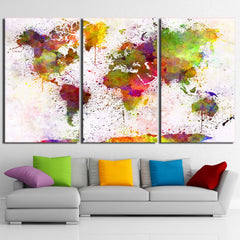 Color World Map Wall Art Canvas Print Decor - DelightedStore