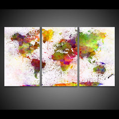 Color World Map Wall Art Canvas Print Decor