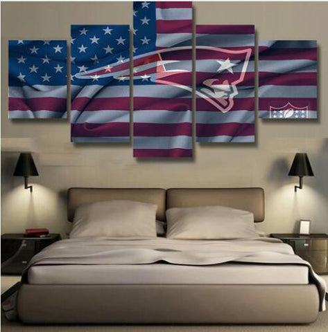 New England Patriots American Flag Wall Art Canvas Print Decor - DelightedStore