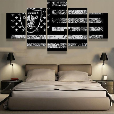Oakland Raiders American Flag Wall Art Canvas Print Decor - DelightedStore