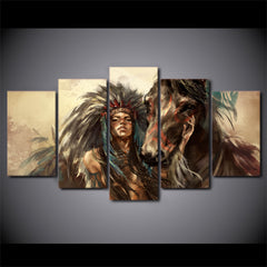 American Indian Girl with Horse Wall Art Canvas Print Decor - DelightedStore
