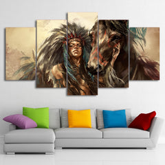 American Indian Girl with Horse Wall Art Canvas Print Decor