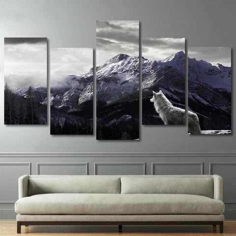 Wolf in Snow Mountain Wall Art Canvas Print Decoration