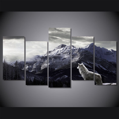 Wolf in Snow Mountain Wall Art Canvas Print Decoration