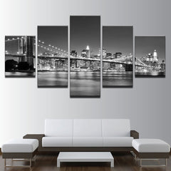 Brooklyn Bridge City Night View Wall Art Canvas Print Decor - DelightedStore