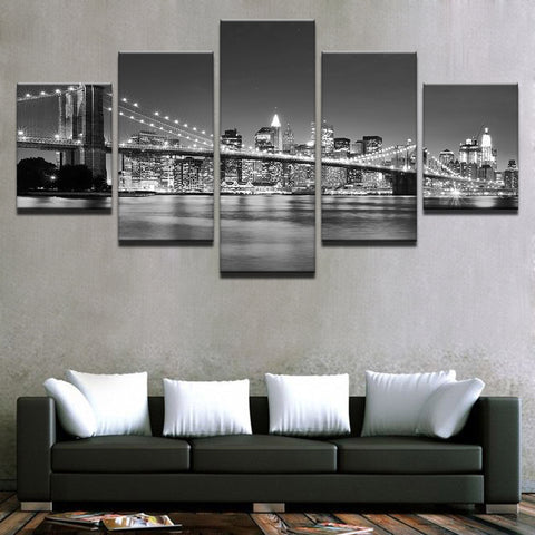 Brooklyn Bridge City Night View Wall Art Canvas Print Decor - DelightedStore