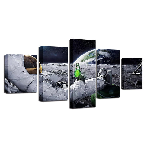 Astronaut With Beer on the Moon Wall Art Decor Canvas print - DelightedStore