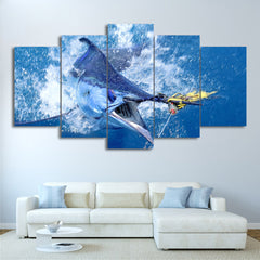 Jumping Marlin Tuna Fish Wall Art Decor Canvas Print