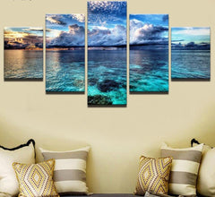 Blue Sky White Clouds Seascape Wall Art Canvas Print Decoration - DelightedStore