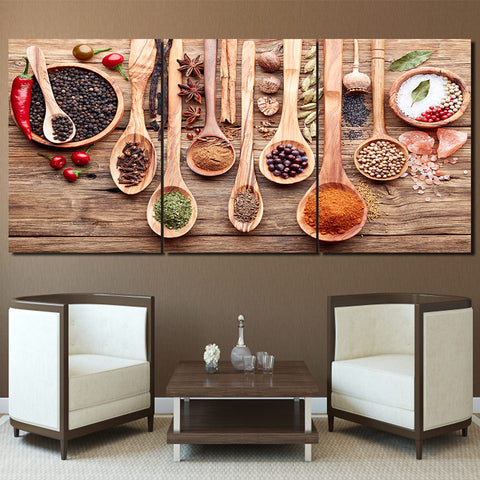 Food Kitchen Spices Spoon Wall Art Decor Canvas Print - DelightedStore