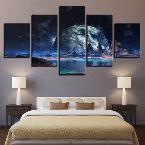 Big Moon Mountain Lake Abstract Wall Art Canvas Print Decoration - DelightedStore