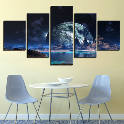 Big Moon Mountain Lake Abstract Wall Art Canvas Print Decoration - DelightedStore