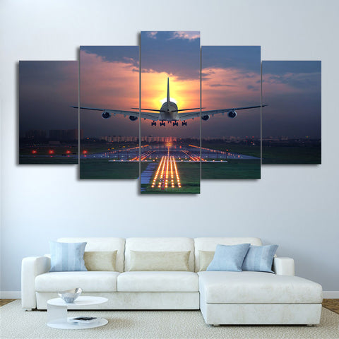 Airplane Taking Off Sunset Wall Art Canvas Print Decor - DelightedStore
