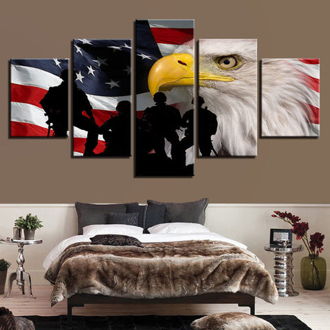 American Flag Soldier Eagle Wall Art Canvas Print Decor - DelightedStore