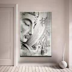 Black-White Religion Buddha Meditation Wall Art Decor Canvas Print