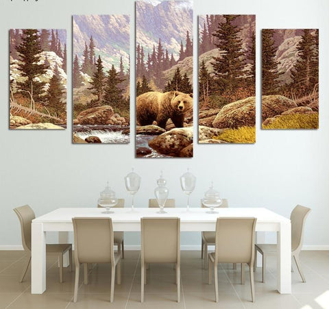 Bear in Wild Forest Wall Art Canvas Print Decor - DelightedStore