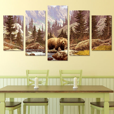 Bear in Wild Forest Wall Art Canvas Print Decor - DelightedStore