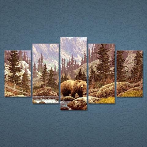 Bear in Wild Forest Wall Art Canvas Print Decor - DelightedStore