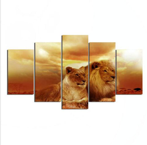 Lion Couple in the Sunset Wall Art Canvas Print Decor - DelightedStore