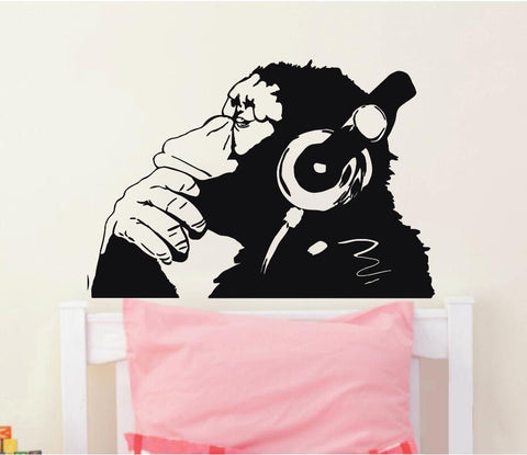 Monkey With Headphones Graffiti Vinyl Wall Sticker Decal - DelightedStore