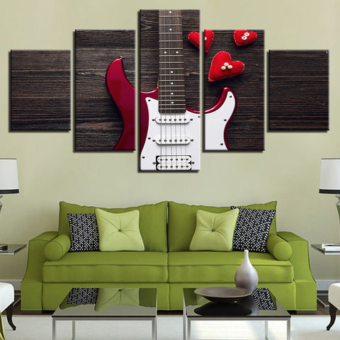 Red-White Electric Guitar Music Wall Art Canvas Print Decor