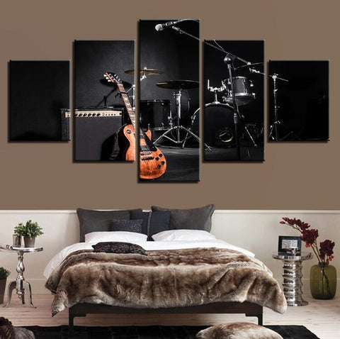 Guitar-Drum Musical instrument Wall Art Canvas Print Decor - DelightedStore