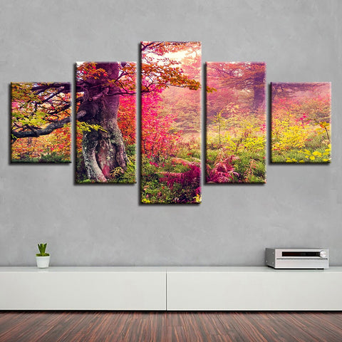 Red Autumn Tree Wall Art Canvas Print Decor