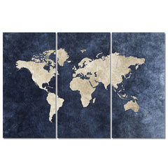 World Map - Navy Blue Wall Art Canvas print Decor